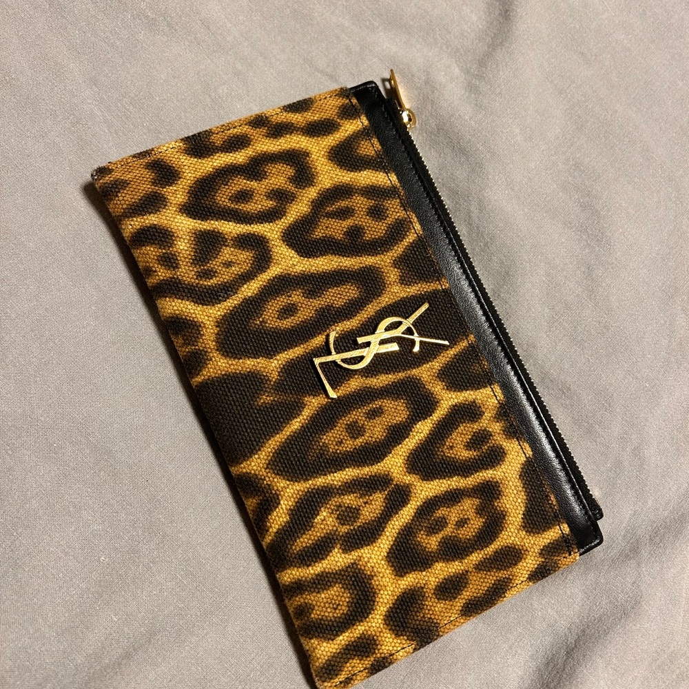 Yves Saint Laurent leopard print monogram bill pouch wallet Brown